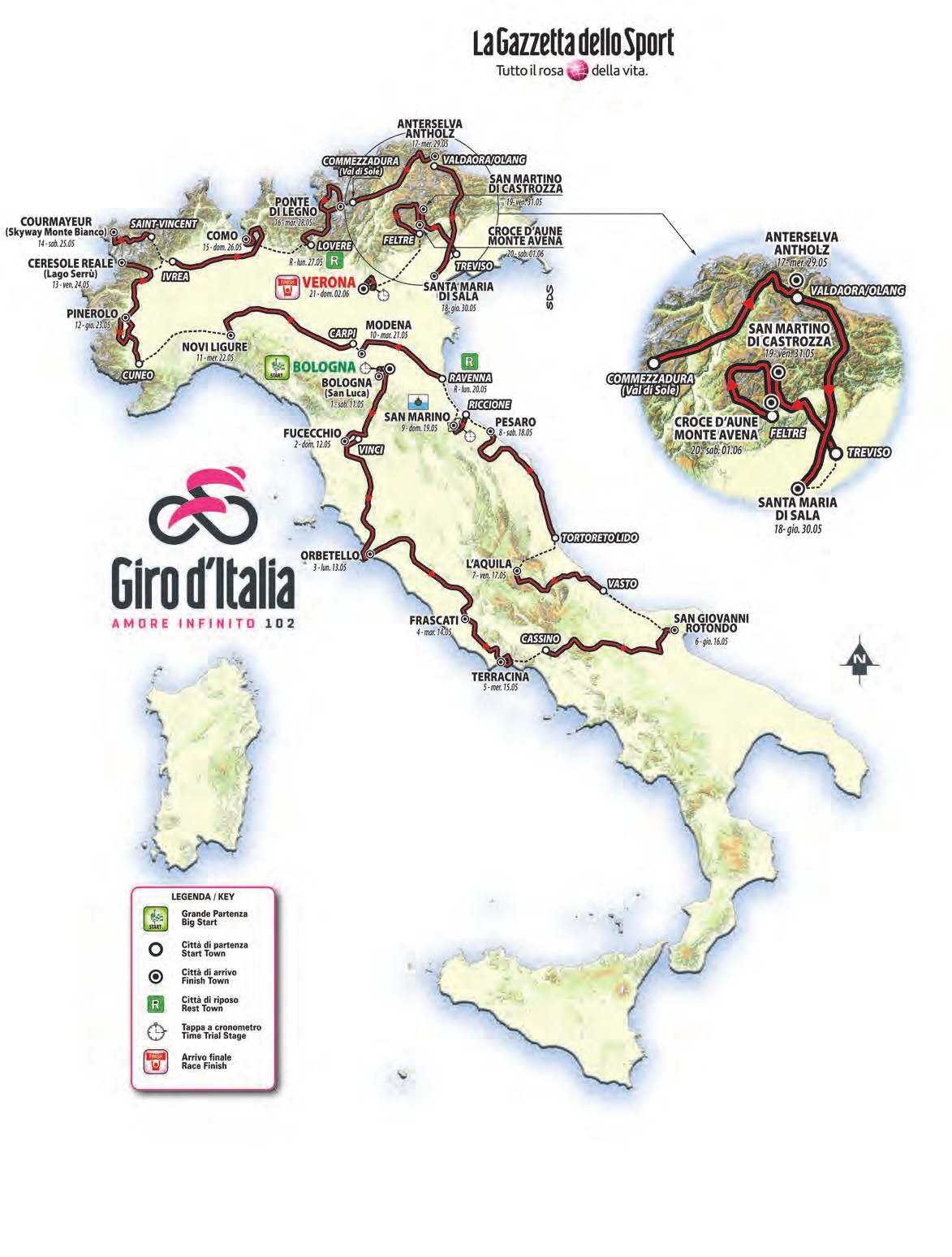 карта маршрута 102й Джиро